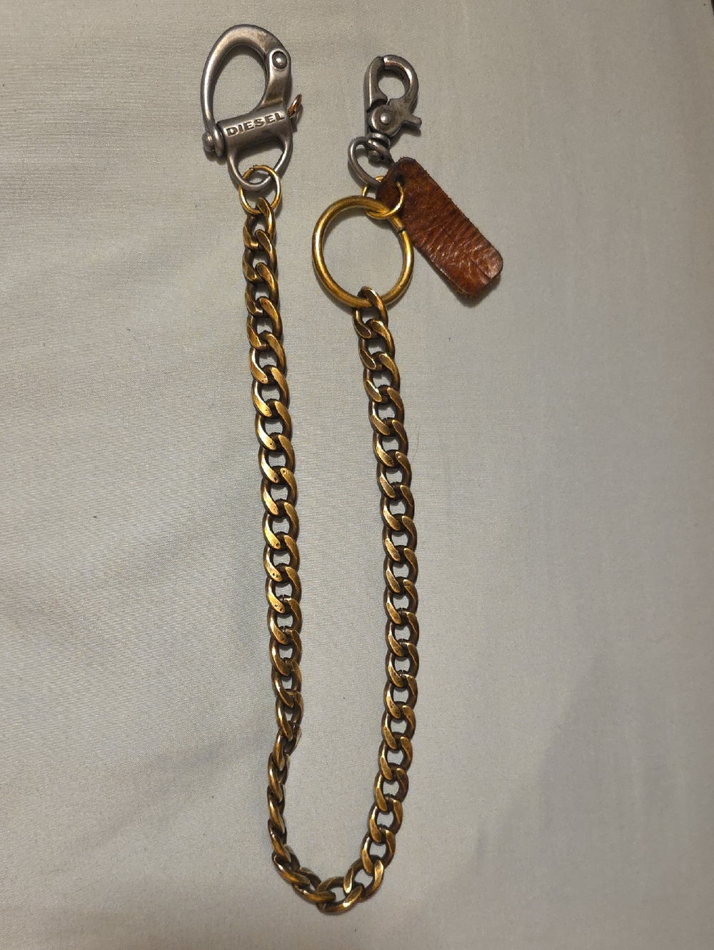 Diesel Men’s Gold and Brown Wallet Chain with Branded Clips